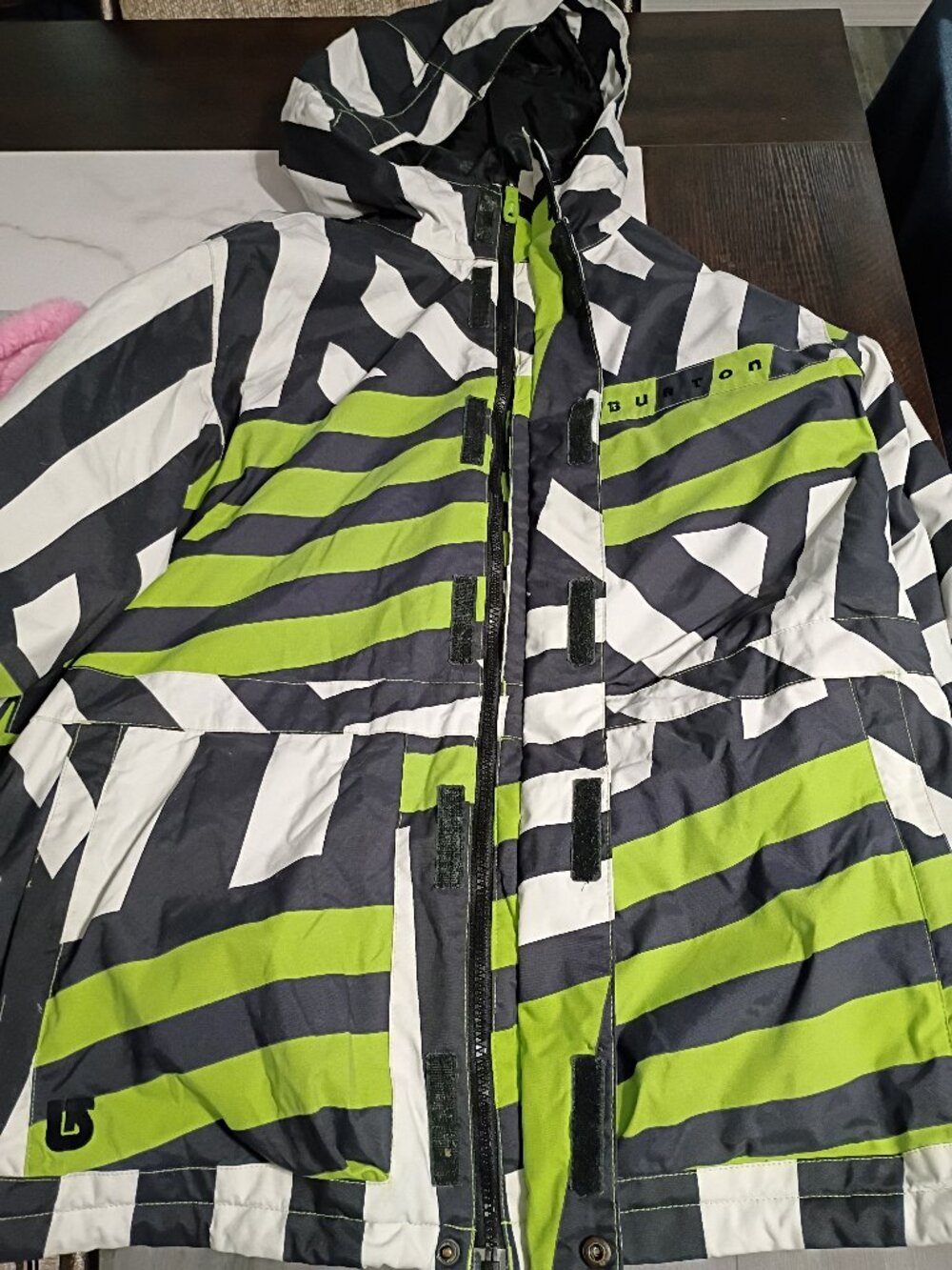 Burton DRYRIDE Poacher Snowboard Ski Jacket Men's L, Lime & Black White Striped